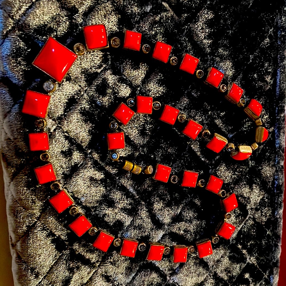 Beautiful Vintage Red Coral and Crystal Necklace